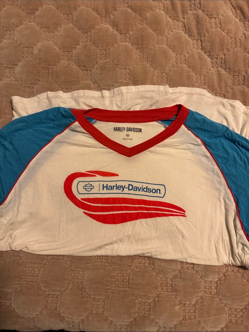 Harley-Davidson White, Blue & Red Raglan Kids Tee